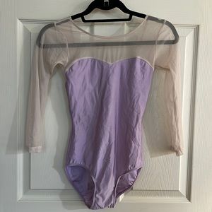 Eleve Vinzant leotard lilac with creamy white mesh sleeves size S